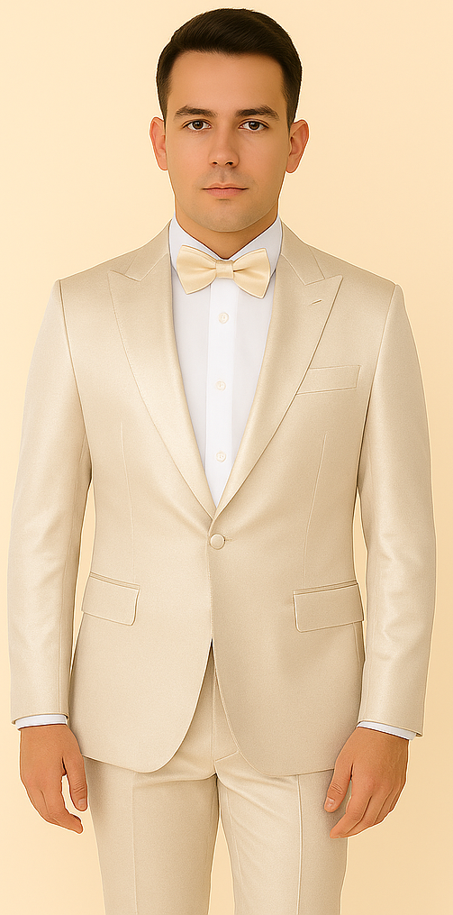Rossi Man LEO RM1642 ?? Off-White Shimmer Slim Fit 3-Piece Suit for Men