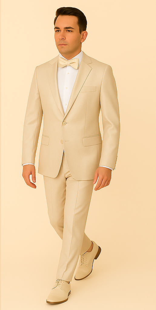Rossi Man LEO RM1642 ?? Off-White Shimmer Slim Fit 3-Piece Suit for Men