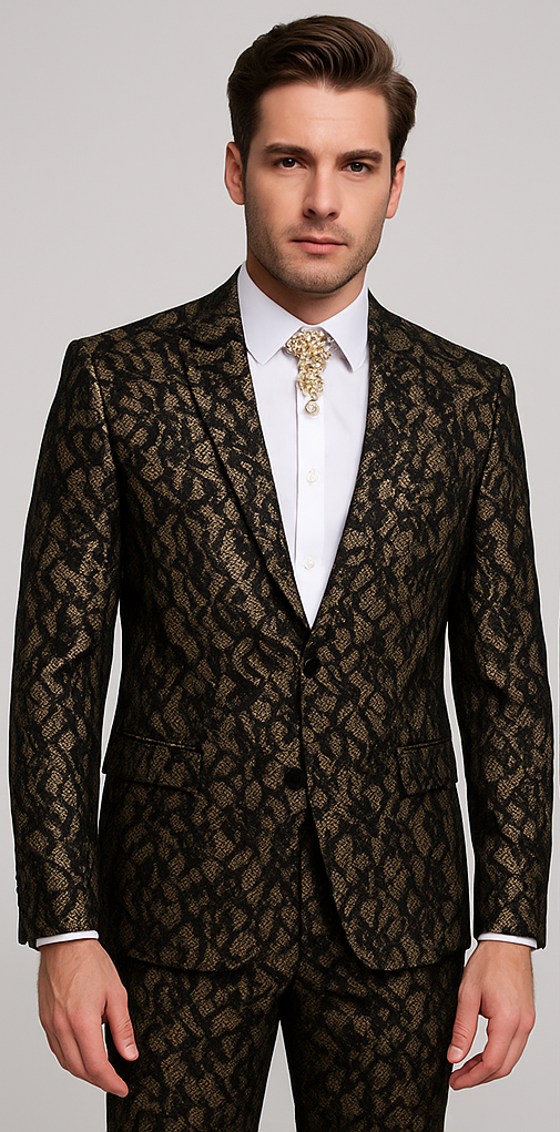 Rossi Man LEO RM1901 ?? Gold & Black Designer Tuxedo for Men | Slim Fit