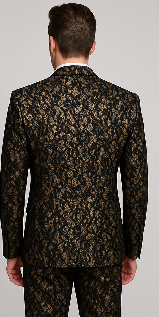 Rossi Man LEO RM1901 ƒ?? Gold & Black Designer Tuxedo for Men | Slim Fit