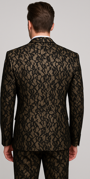 Rossi Man LEO RM1901 ?? Gold & Black Designer Tuxedo for Men | Slim Fit