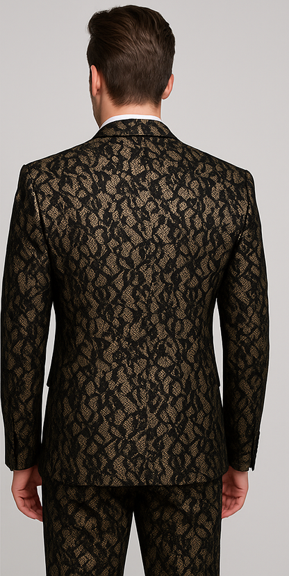 Rossi Man LEO RM1901 ?? Gold & Black Designer Tuxedo for Men | Slim Fit