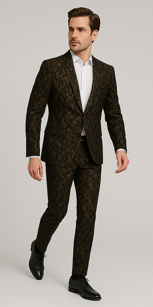 Rossi Man LEO RM1901 ?? Gold & Black Designer Tuxedo for Men | Slim Fit