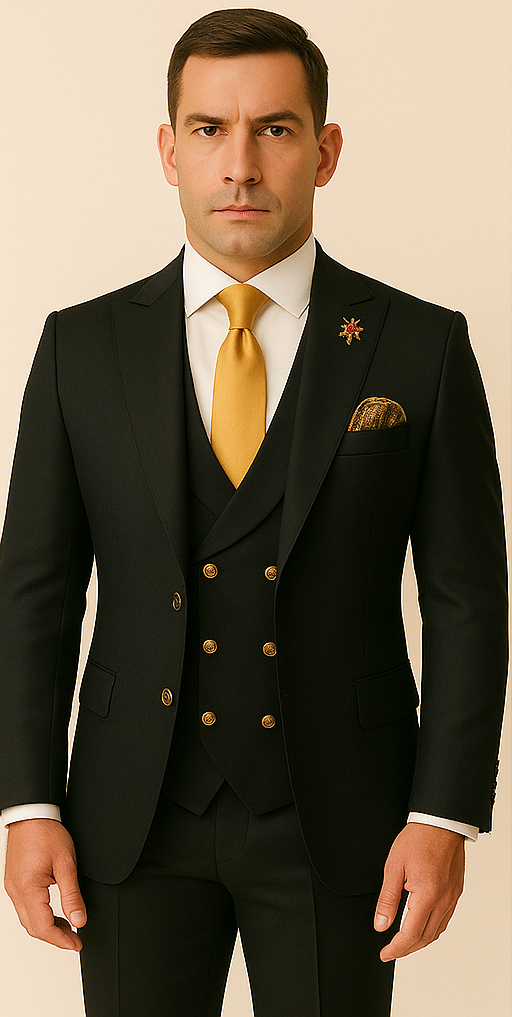 Rossi Man Men's Black Slim Fit Suit - Double-Breasted Modern Classic