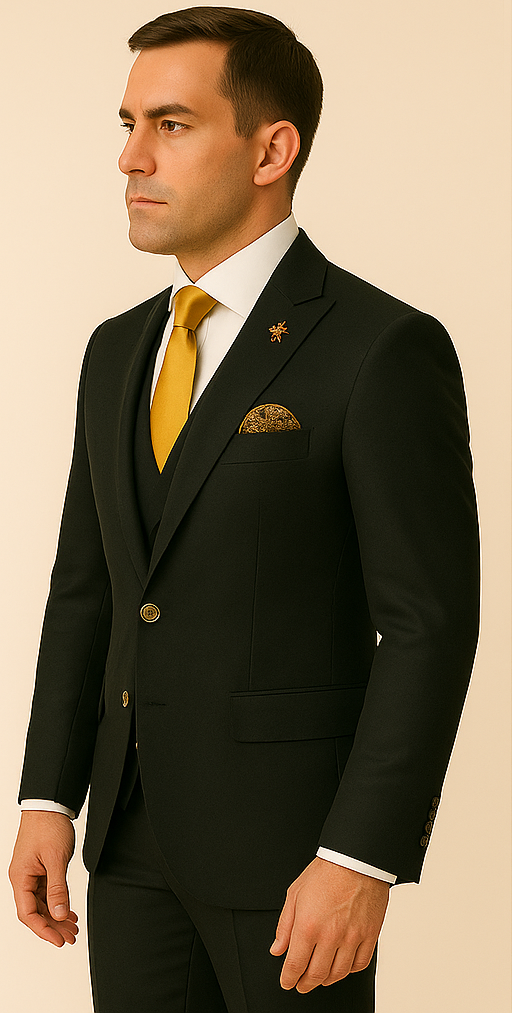 Rossi Man Men's Black Slim Fit Suit - Double-Breasted Modern Classic