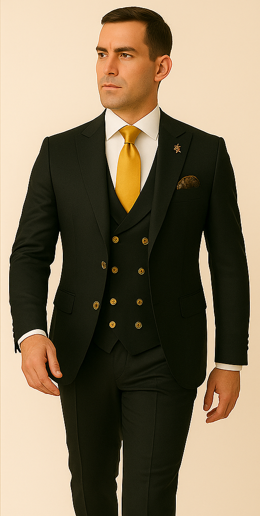 Rossi Man Men's Black Slim Fit Suit - Double-Breasted Modern Classic