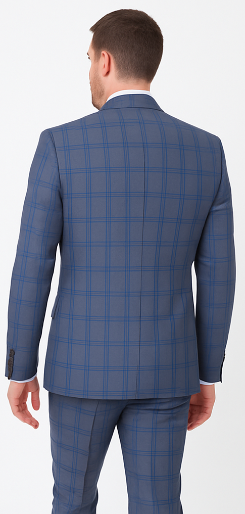 Rossi Man MAX RM1823 Slim Fit 3-Piece Blue Plaid Suit Tailored for Weddings & Business