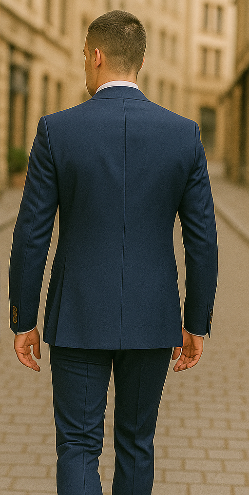 Rossiman Navy Blue Suit for Men ƒ?? Classic 1-Button Peak Lapel Jacket & Double-Breasted Vest