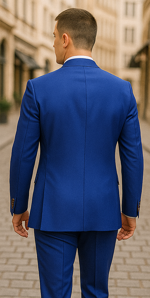 Rossiman Royal Blue Suit for Men ?? Classic 1-Button Peak Lapel Jacket & Double-Breasted Vest