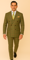 rossiman-suit-sage-green-burnt-orange-windowpane-plaid-double-breasted-suit - Size: 38-short-j