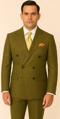 rossiman-suit-sage-green-burnt-orange-windowpane-plaid-double-breasted-suit - Size: 38-short-j