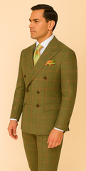 rossiman-suit-sage-green-burnt-orange-windowpane-plaid-double-breasted-suit - Size: 38-short-j