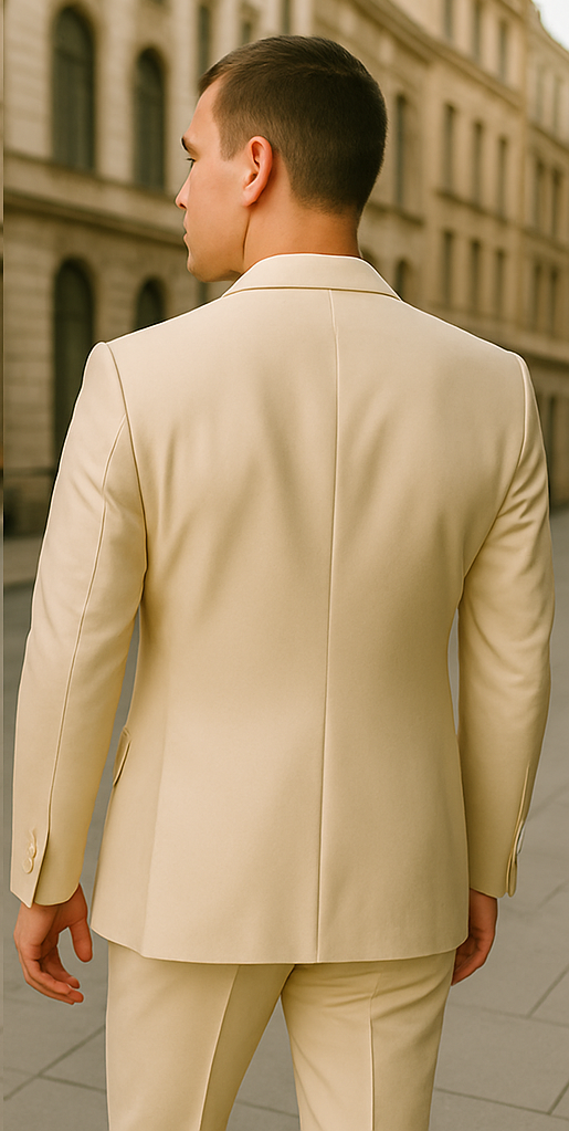 Rossiman Men??s Cream Sateen Suit ?? Elegant Glossy Formalwear