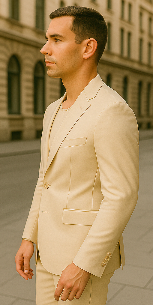 Rossiman Men??s Cream Sateen Suit ?? Elegant Glossy Formalwear