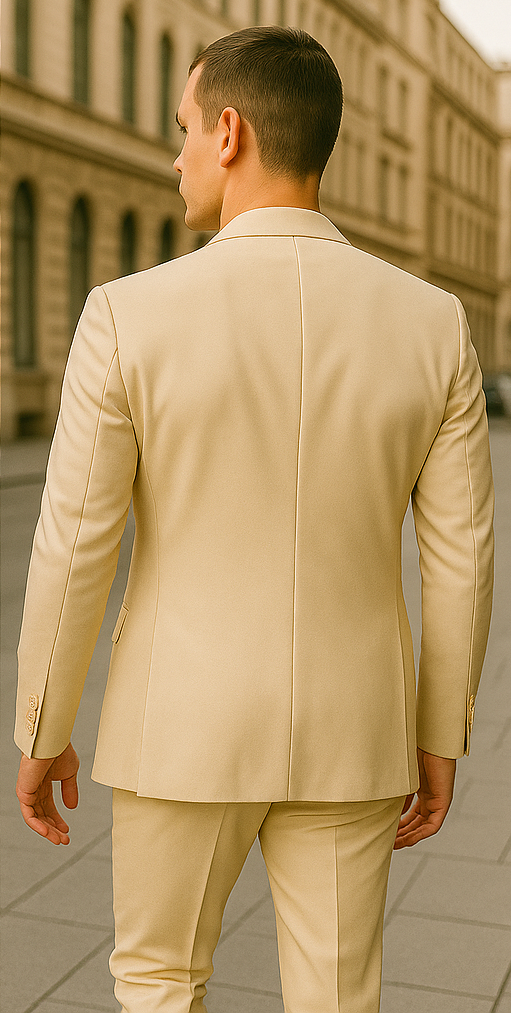 Rossiman Men??s Cream Sateen Suit ?? Elegant Glossy Formalwear