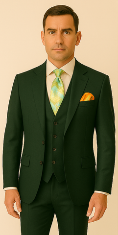 Rossiman Hunter Green Slim Fit Men's Suit ƒ?? 3-Piece Vested Set with Flat Front Trousers