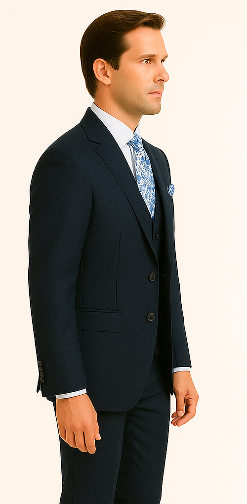 Rossiman Menƒ??s Formal Blue Suit ƒ?? Slim Fit Design with Vest and Trousers