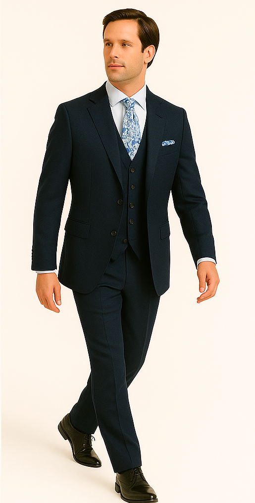 Rossiman Menƒ??s Formal Blue Suit ƒ?? Slim Fit Design with Vest and Trousers