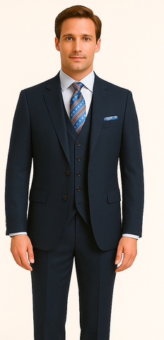Rossiman Menƒ??s Formal Blue Suit ƒ?? Slim Fit Design with Vest and Trousers