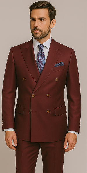 Rossiman Men's Burgundy Slim Fit Formal Suit ?? Modern Double-Breasted Jacket