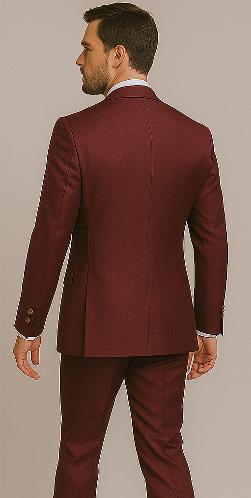 Rossiman Men's Burgundy Slim Fit Formal Suit ?? Modern Double-Breasted Jacket