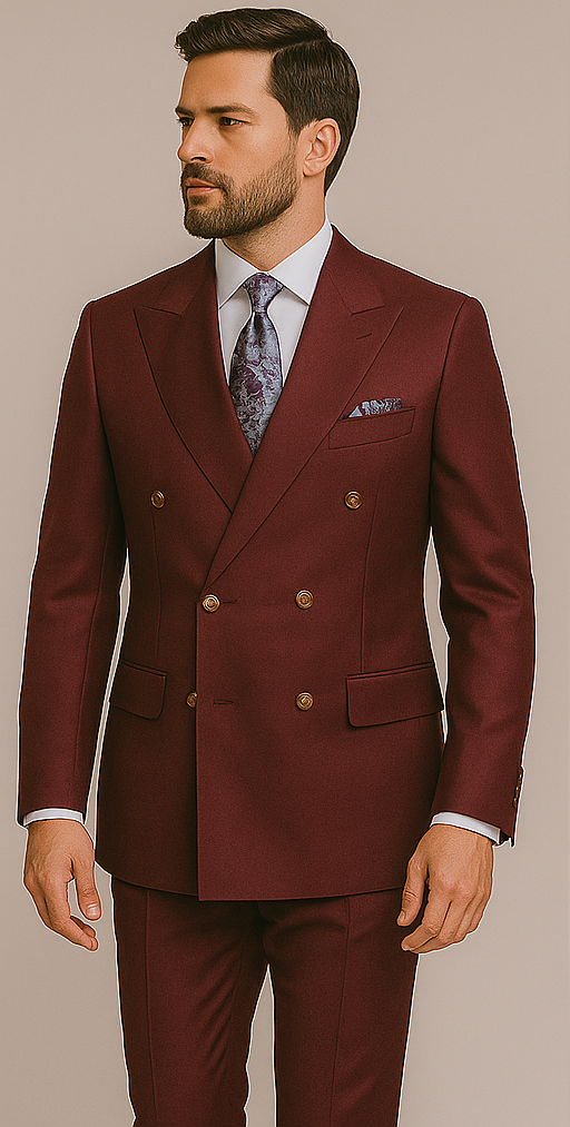 Rossiman Men's Burgundy Slim Fit Formal Suit ?? Modern Double-Breasted Jacket