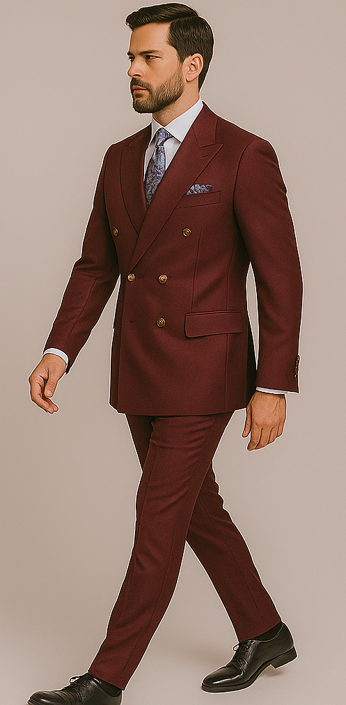 Rossiman Men's Burgundy Slim Fit Formal Suit ?? Modern Double-Breasted Jacket