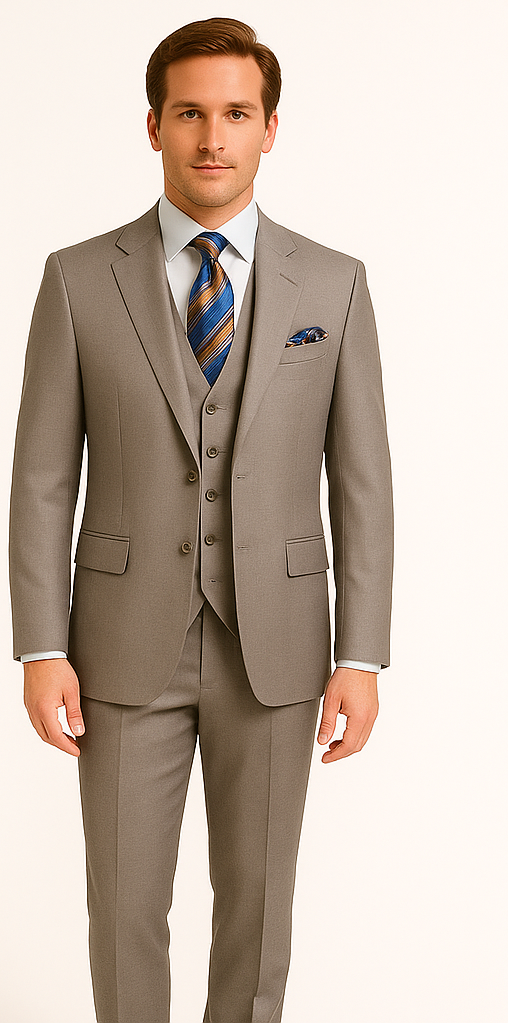 Men's Gray Slim Fit 3-Piece Suit by Rossiman ƒ?? With Vest & Tailored Trousers