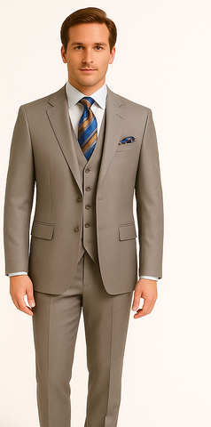 Men's Gray Slim Fit 3-Piece Suit by Rossiman ƒ?? With Vest & Tailored Trousers
