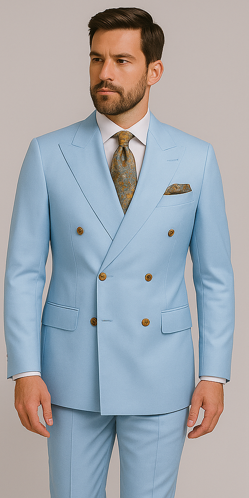 Rossiman Men's Light Blue Slim Fit Suit - Elegant Double-Breasted Design