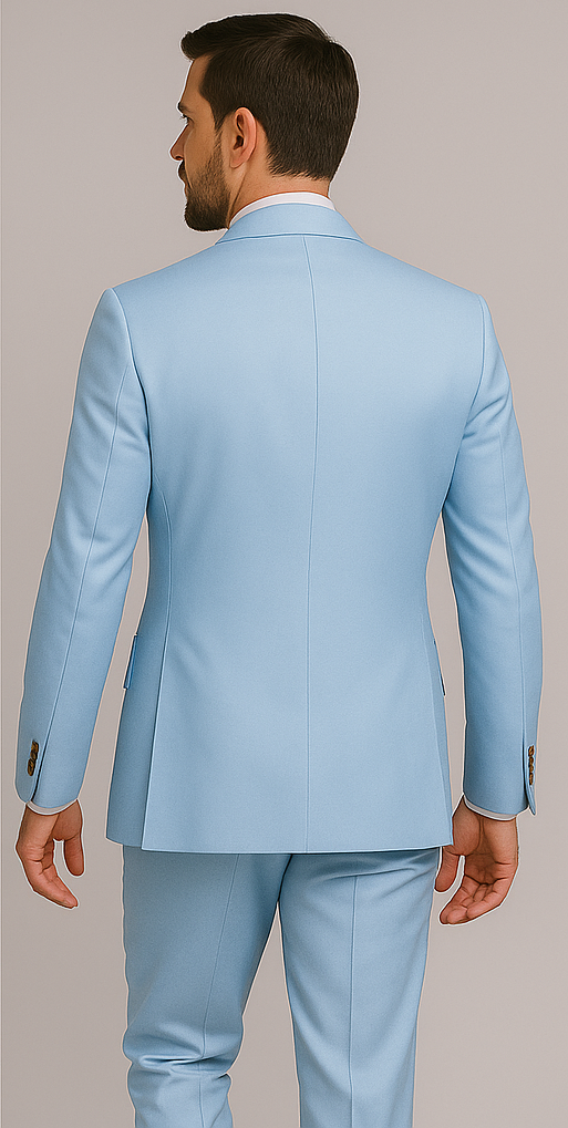 Rossiman Men's Light Blue Slim Fit Suit - Elegant Double-Breasted Design