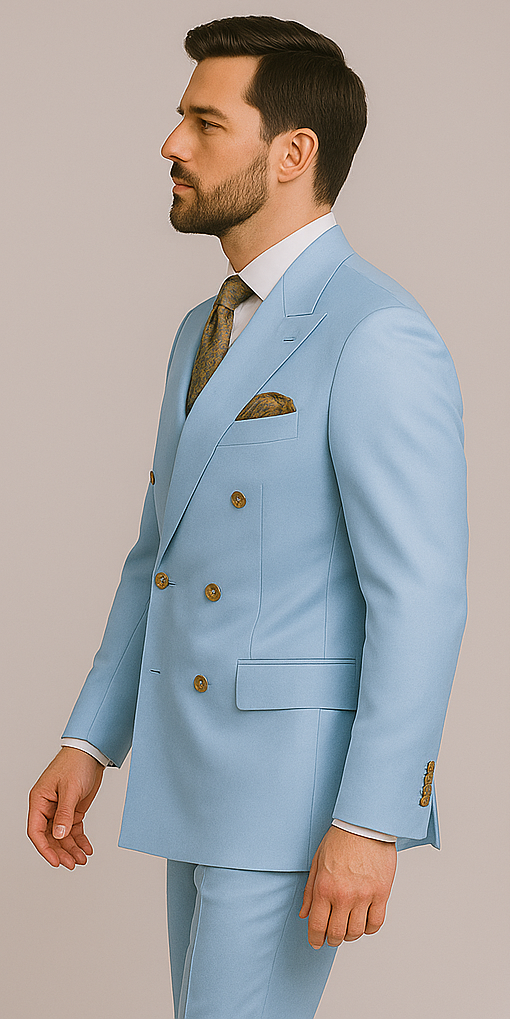 Rossiman Men's Light Blue Slim Fit Suit - Elegant Double-Breasted Design