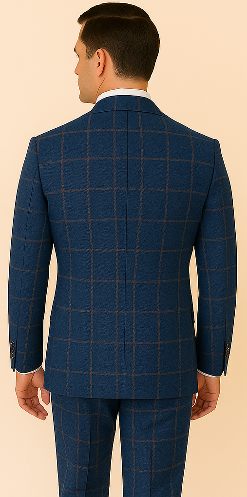 Rossiman Men??s Navy & Gray Plaid Suit ?? Classic Windowpane Double-Breasted Design