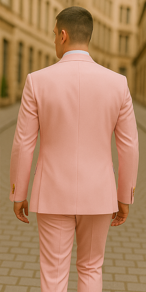 Rossiman Men's Pink Suit ƒ?? 1-Button Peak Lapel Jacket & Double-Breasted Vest