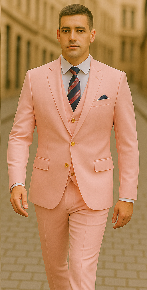 Rossiman Men's Pink Suit ƒ?? 1-Button Peak Lapel Jacket & Double-Breasted Vest