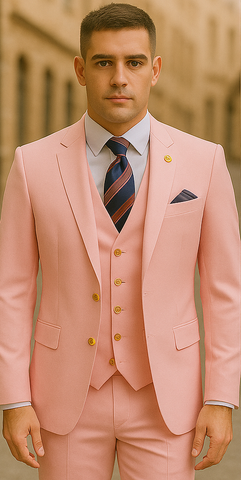 Rossiman Men's Pink Suit ƒ?? 1-Button Peak Lapel Jacket & Double-Breasted Vest