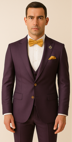 Rossiman Menƒ??s Plum Purple Suit ƒ?? Gold Buttoned Double-Breasted Elegance