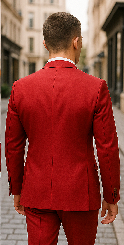 Rossiman Men's Red Suit ƒ?? Stylish 1-Button Peak Lapel Jacket & Double-Breasted Vest