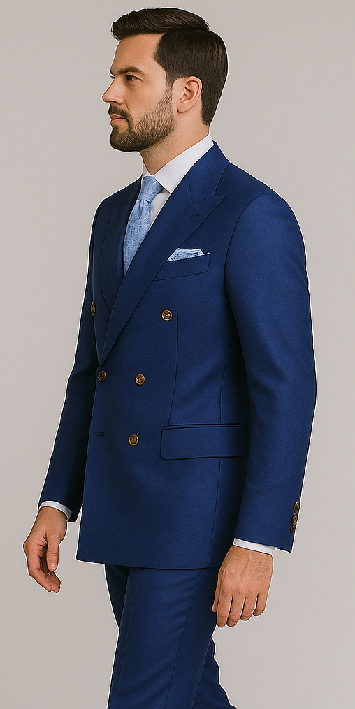 Rossiman Men's Slim Fit Royal Blue Suit ƒ?? Double-Breasted Elegance