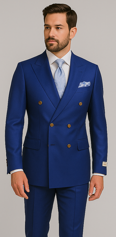 Rossiman Men's Slim Fit Royal Blue Suit ƒ?? Double-Breasted Elegance