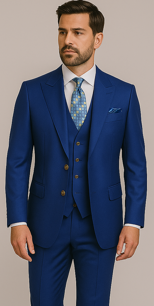 Rossiman Menƒ??s Royal Blue Slim Fit Suit ƒ?? Sophisticated Double-Breasted Design