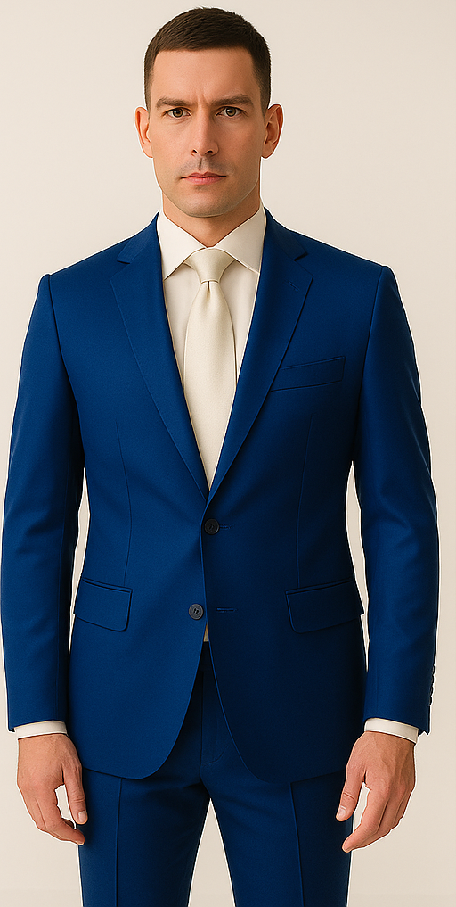Rossiman Men??s Royal Blue Glossy Sateen Suit ?? Bold & Refined Look