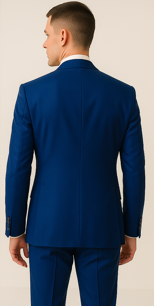 Rossiman Men??s Royal Blue Glossy Sateen Suit ?? Bold & Refined Look