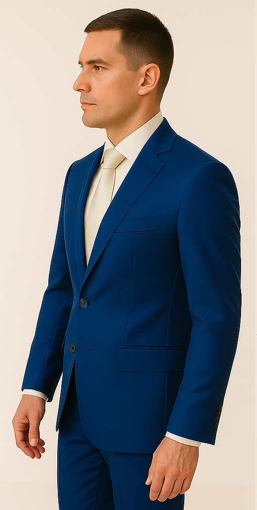 Rossiman Men??s Royal Blue Glossy Sateen Suit ?? Bold & Refined Look