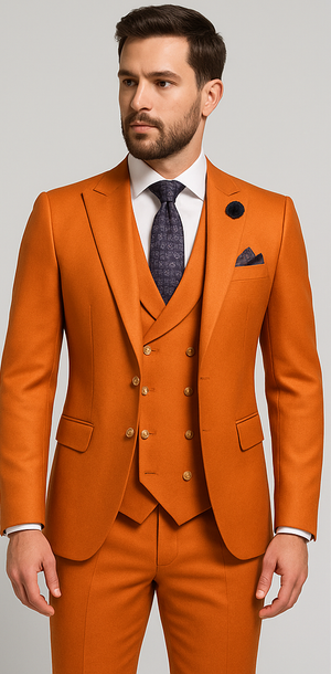 Rossiman Men's Rust Slim Fit Suit ?? 3-Piece Set with Double-Breasted Vest & Flat Front Pants