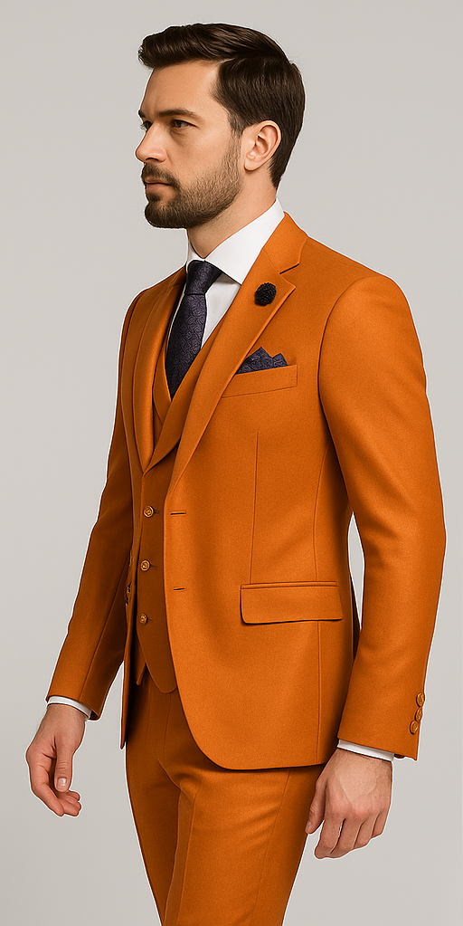 Rossiman Men's Rust Slim Fit Suit ?? 3-Piece Set with Double-Breasted Vest & Flat Front Pants