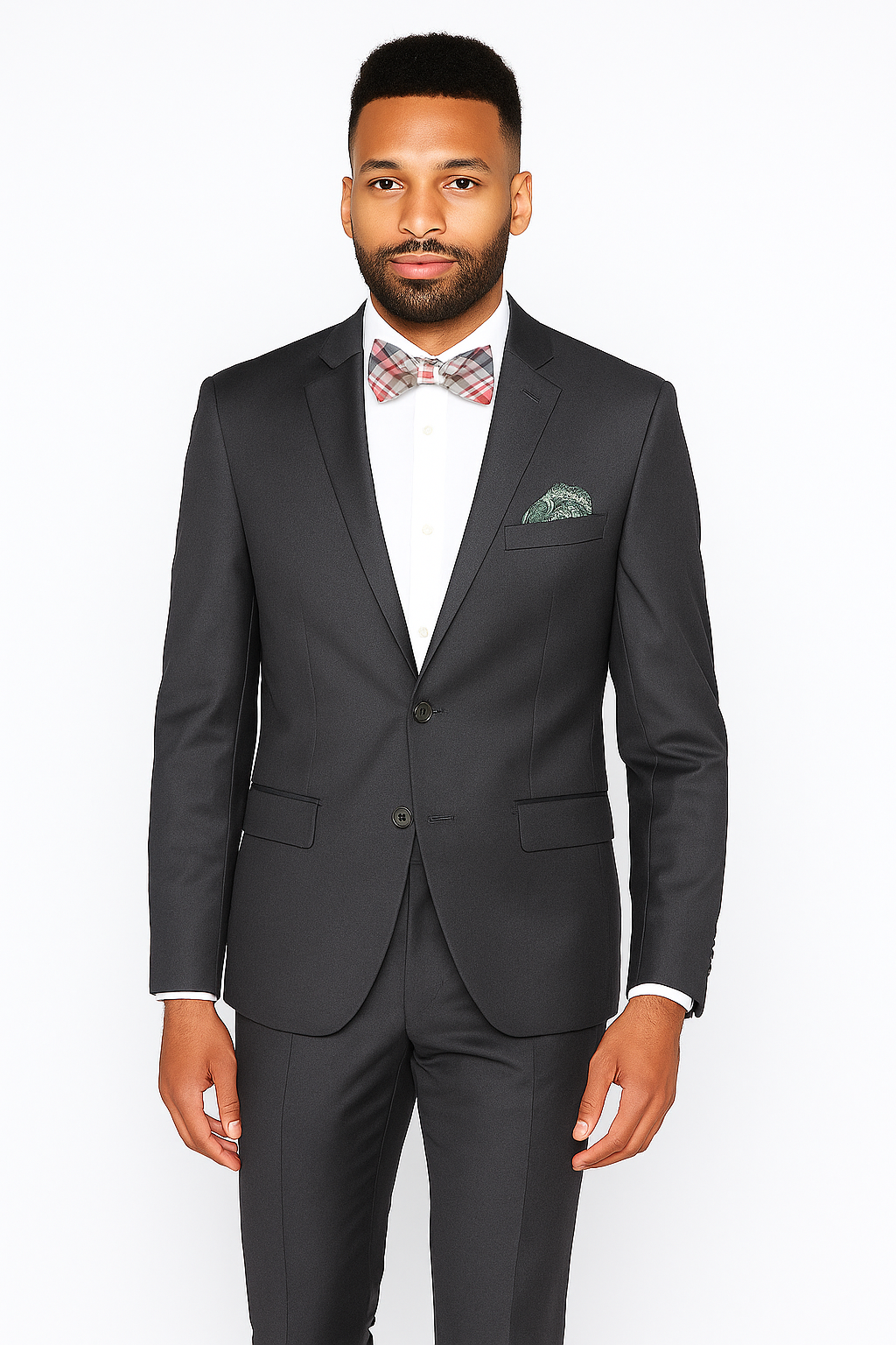 Rossiman Men's Slim Fit Gray Wool Suit ƒ?? 1-Button Peak Lapel Jacket & Tapered Low-Rise Pants