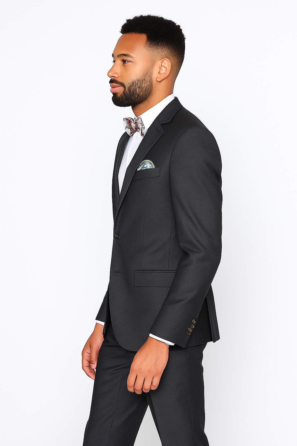 Rossiman Men's Slim Fit Gray Wool Suit ƒ?? 1-Button Peak Lapel Jacket & Tapered Low-Rise Pants