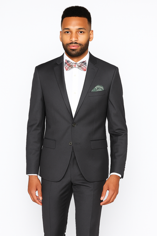 Rossiman Men's Slim Fit Gray Wool Suit ƒ?? 1-Button Peak Lapel Jacket & Tapered Low-Rise Pants