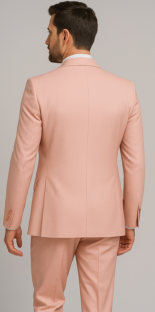 Rossiman Men's Slim Fit Pink Suit ?? Elegant Double-Breasted Vest & Tailored Flat Front Pants